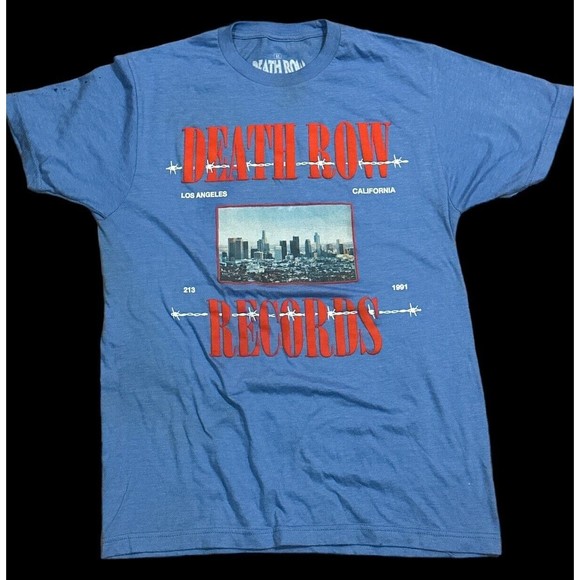 Death Row Records Men Medium Light Blue T Shirt Graphic Tee LA Skyline - Picture 6 of 6